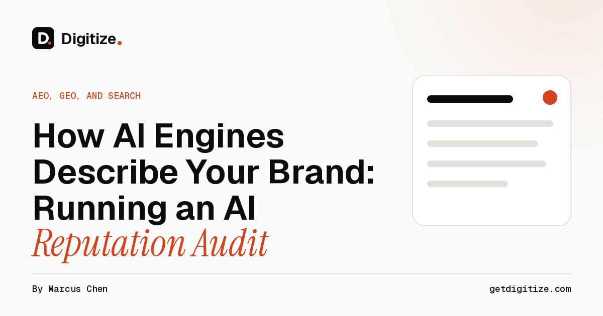 Digitize title card for a guide to running an AI reputation audit of how AI engines describe your brand