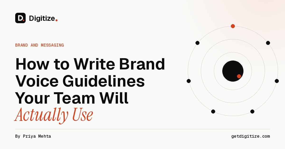 Digitize title card for a guide on writing brand voice guidelines a team will actually use