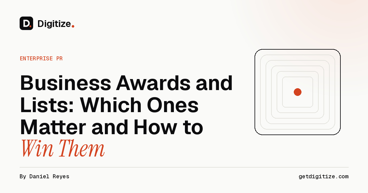 Digitize title card for a guide to business awards and lists, which ones matter and how to win them