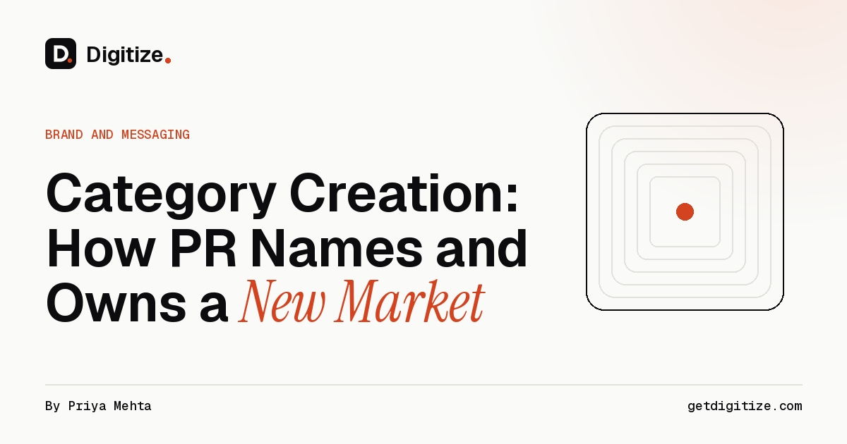 Digitize title card for a guide to category creation and how PR names and owns a new market