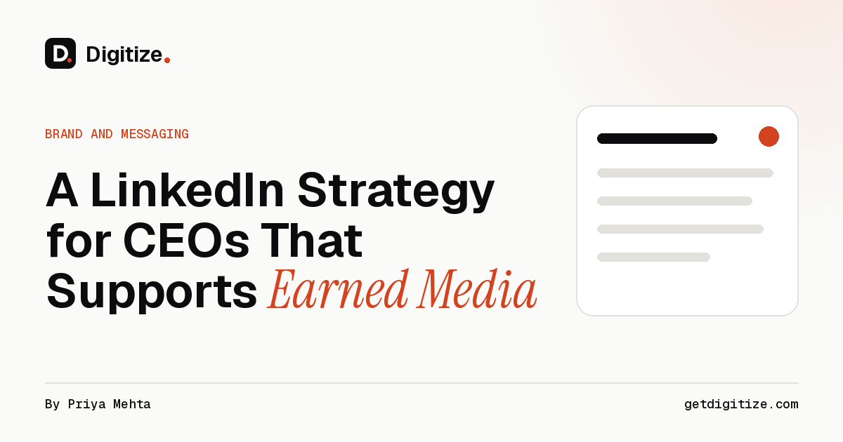 Digitize title card for a guide to a CEO LinkedIn strategy that supports earned media