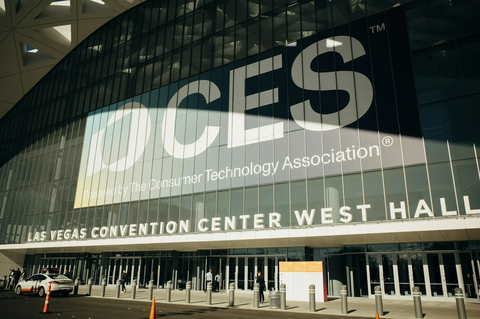 The Las Vegas Convention Center West Hall entrance with CES branding during the show