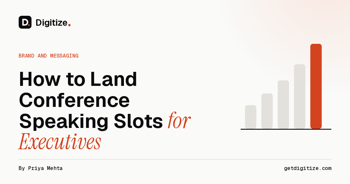 Digitize title card for a guide to landing conference speaking slots for executives
