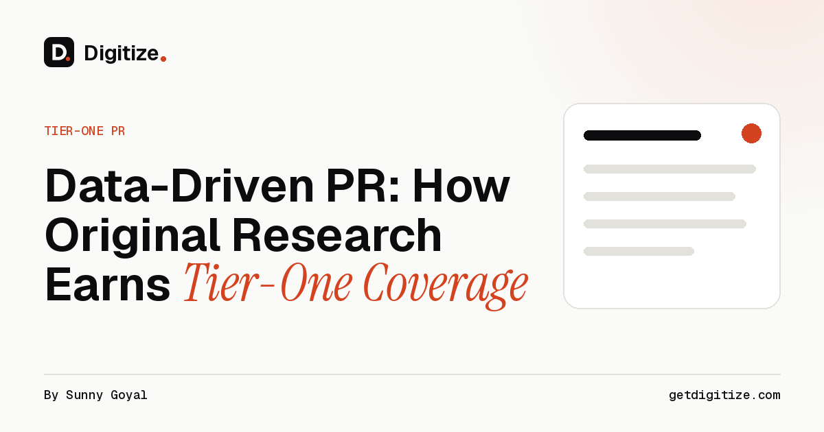 Digitize title card for a guide to data-driven PR and using original research to earn tier-one coverage