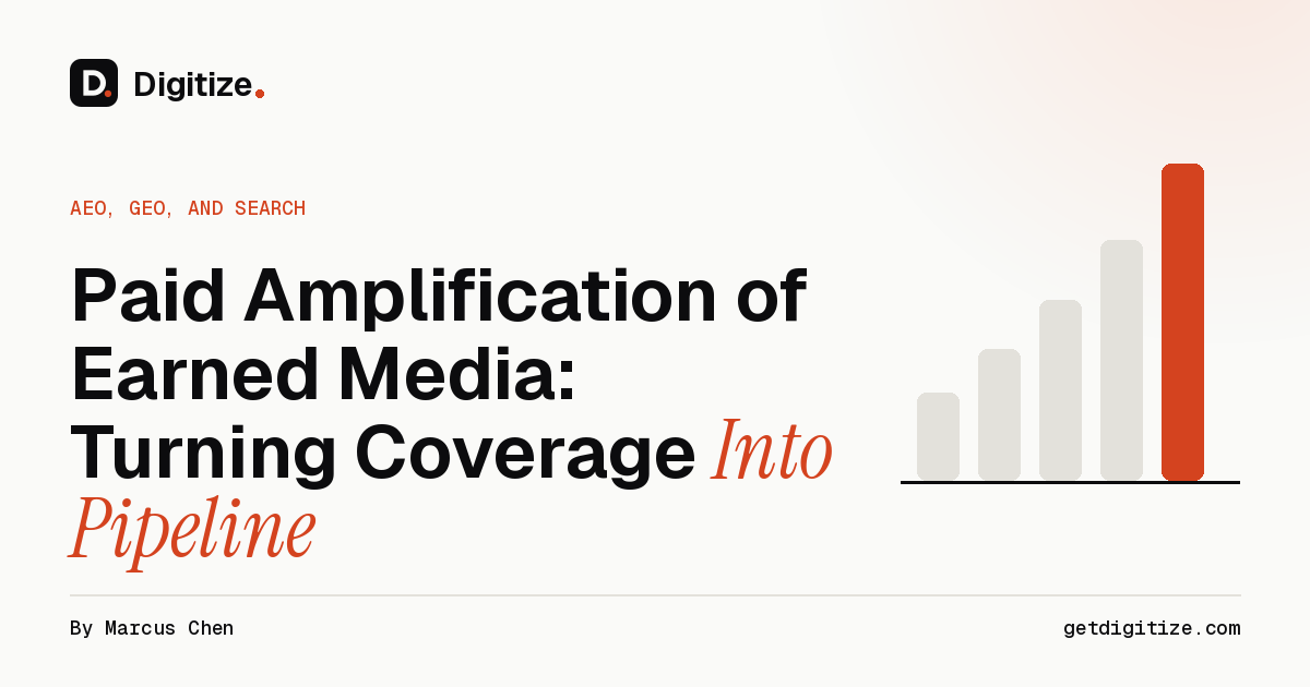 Digitize title card for a guide on paid amplification of earned media, turning coverage into pipeline