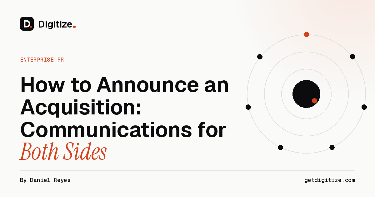 Digitize title card for a guide on how to announce an acquisition, covering communications for the acquirer and the acquired company