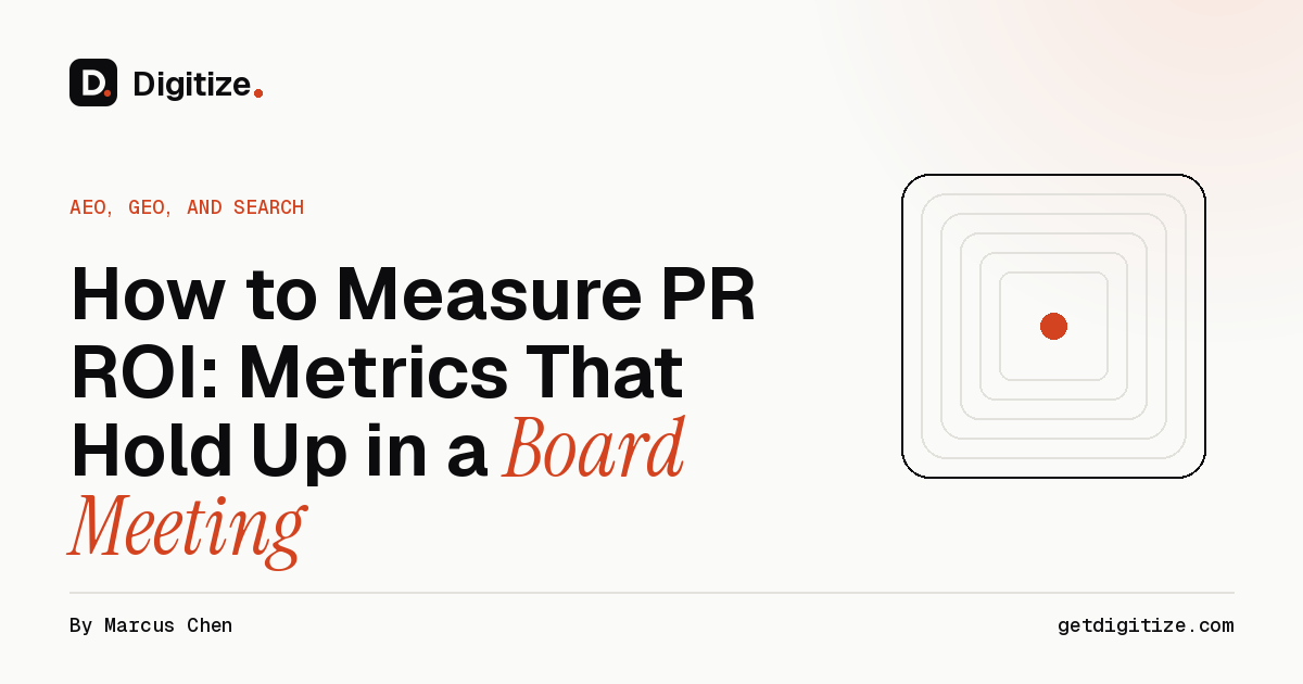 Digitize title card for a guide on how to measure PR ROI with metrics that hold up in a board meeting
