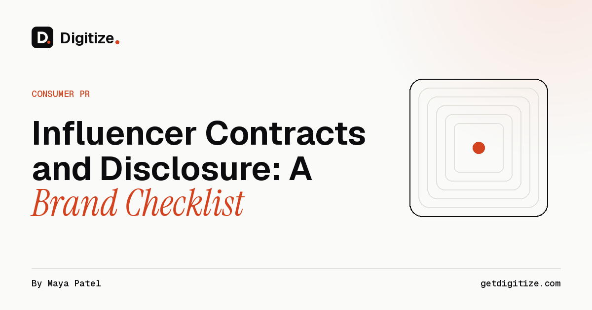 Digitize title card for a brand checklist on influencer contracts and FTC disclosure