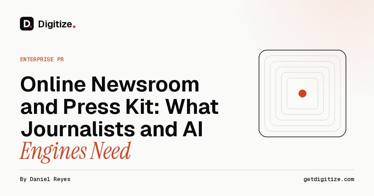 Digitize title card for a guide to building an online newsroom and press kit for journalists and AI engines