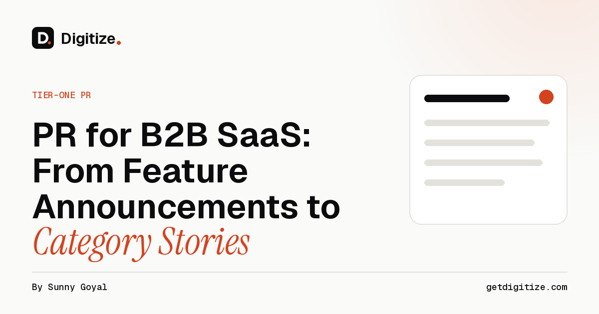 Digitize title card for a guide to PR for B2B SaaS companies, from feature announcements to category stories