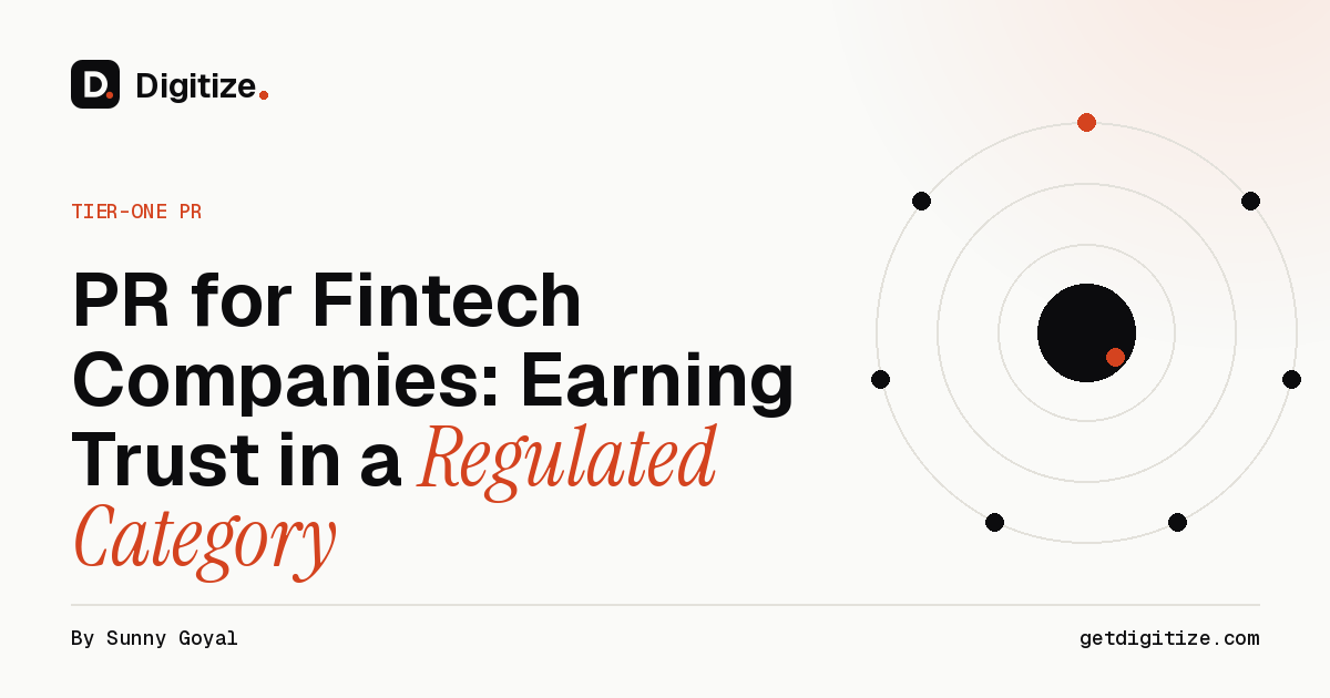 Digitize title card for a guide to PR for fintech companies and earning trust in a regulated category