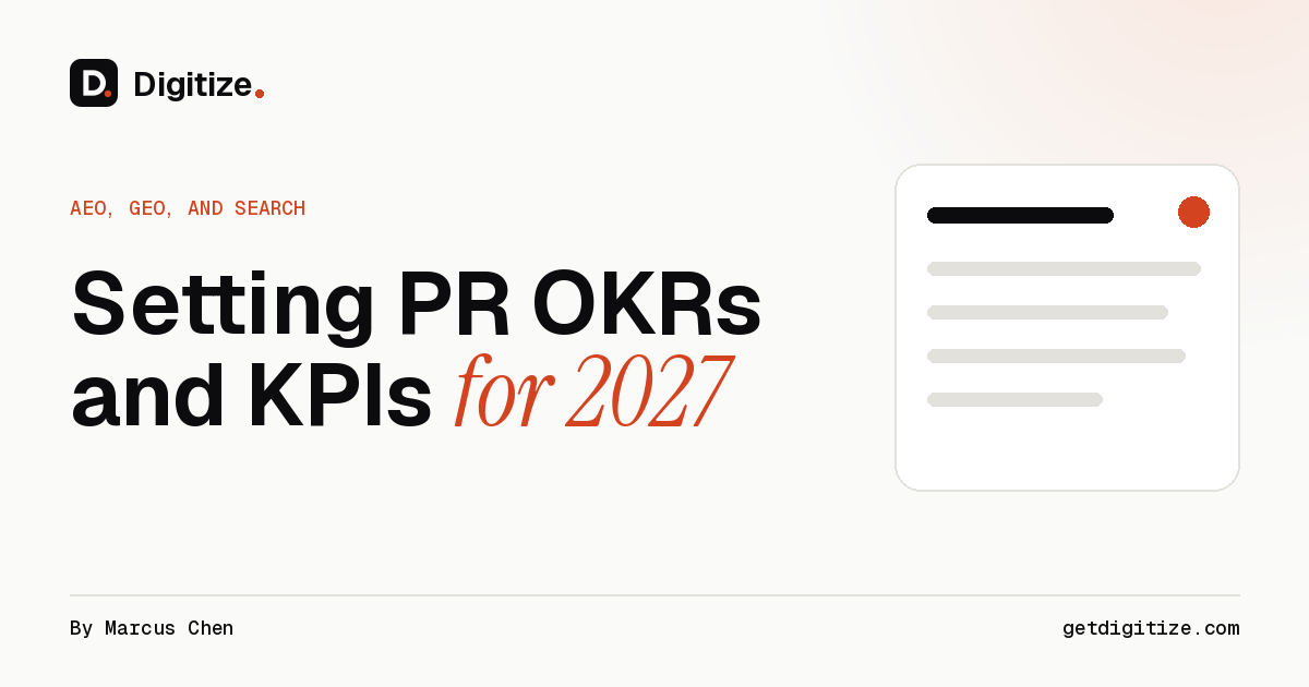 Digitize title card for a guide to setting PR OKRs and KPIs for 2027
