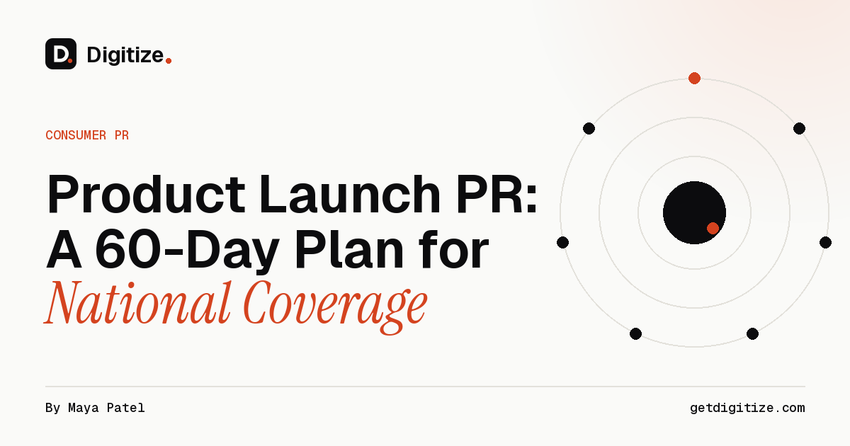 Digitize title card for a 60-day product launch PR plan for national coverage