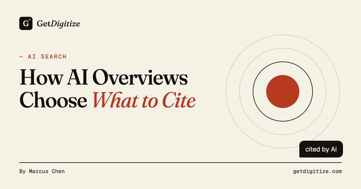 GetDigitize title card for How AI Overviews Choose What to Cite